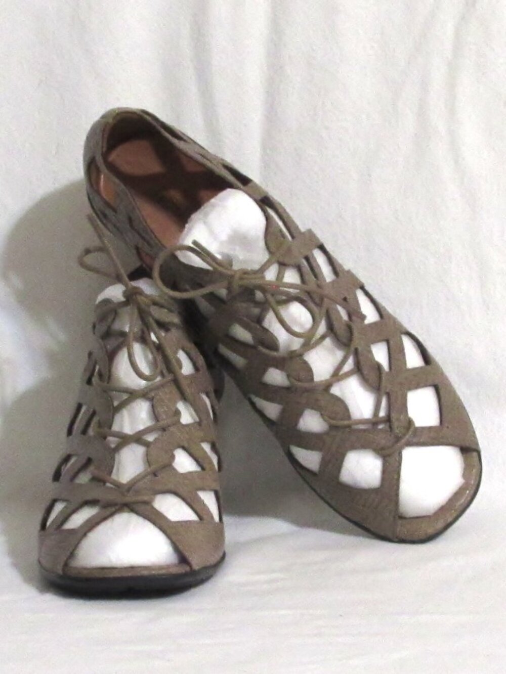 New Womens Ladies GENTLE SOULS Taupe Lace Open Toe Shoes Heels 8.5 M Orig $189